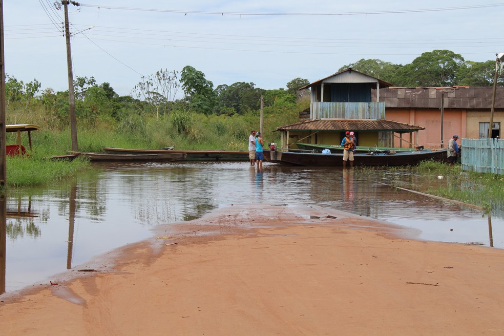 Rio Mamoré chegou a 11,78 metros, o maio nível registrado neste ano, segundo a Defesa Civil (Foto: Júnior Freitas / G1 RO )