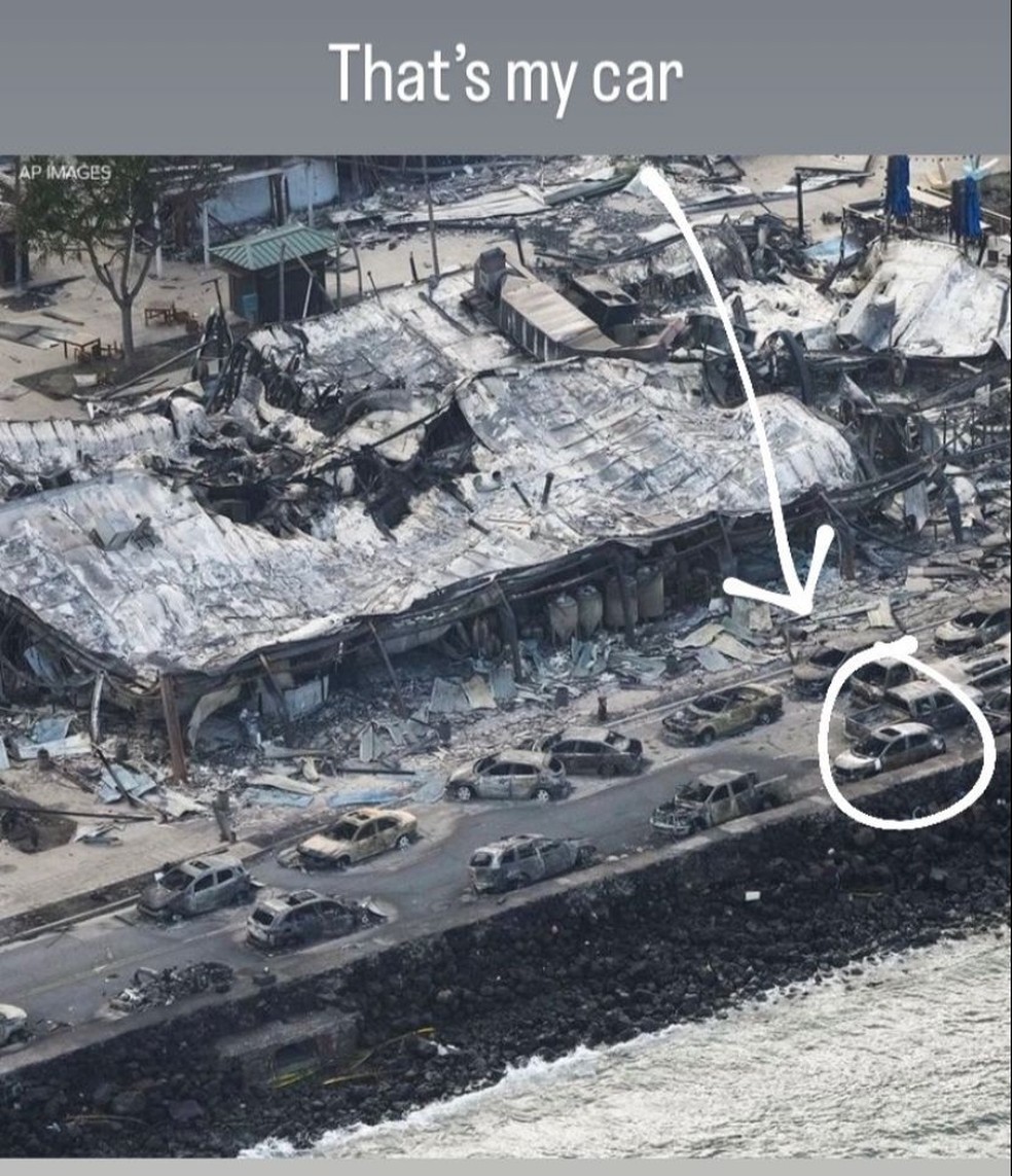 'Esse era o meu carro': em publicação no Instagram, Penedo mostra o impacto dos incêndios em Lahaina — Foto: Reprodução/ Instagram