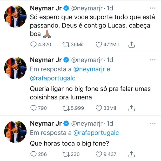 Neymar Jr. comenta o BBB21 no Twitter (Foto: Reprodução/Twitter)