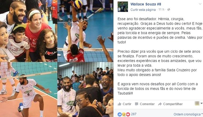Em post, Wallace se despede do Cruzeiro e pede apoio no Taubaté