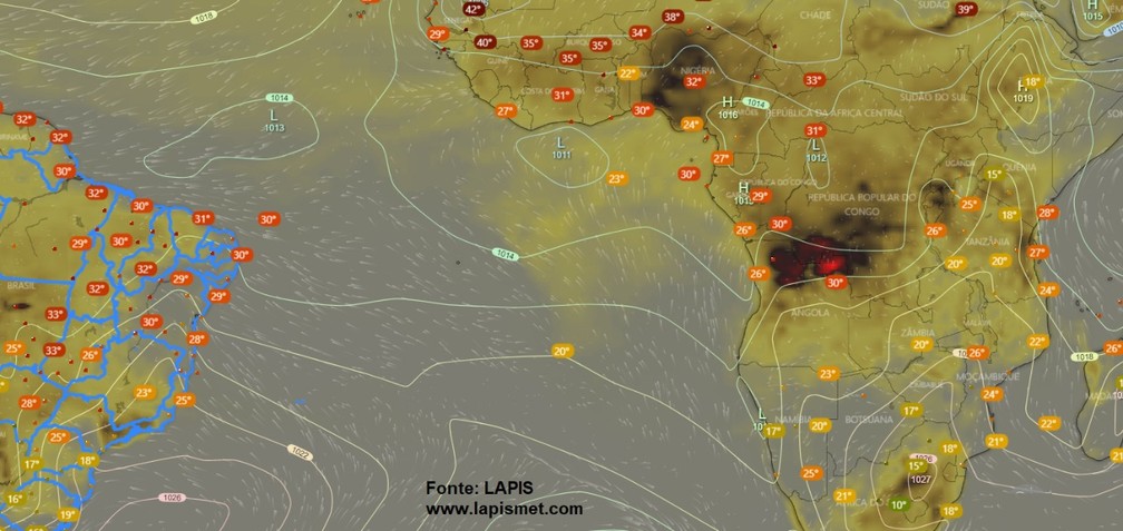 Fumaça vinda da África chega a Natal — Foto: Lapis/Reprodução