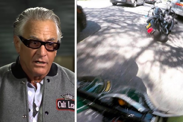 O astro de reality show norte-americano Barry Weiss e um registro do instante em que a moto dele cai no chão  (Foto: Instagram)