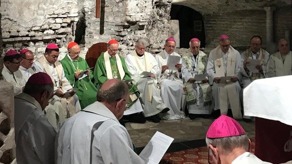 Bispos no Sínodo da Amazônia renovam o 'pacto das catacumbas' em Roma — Foto: Divulgação/Vatican News