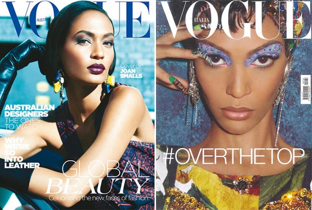 Garota da capa: Joan na Vogue australiana de maio 2012 e na edição iataliana publicada em março  (Foto: Reprodução)