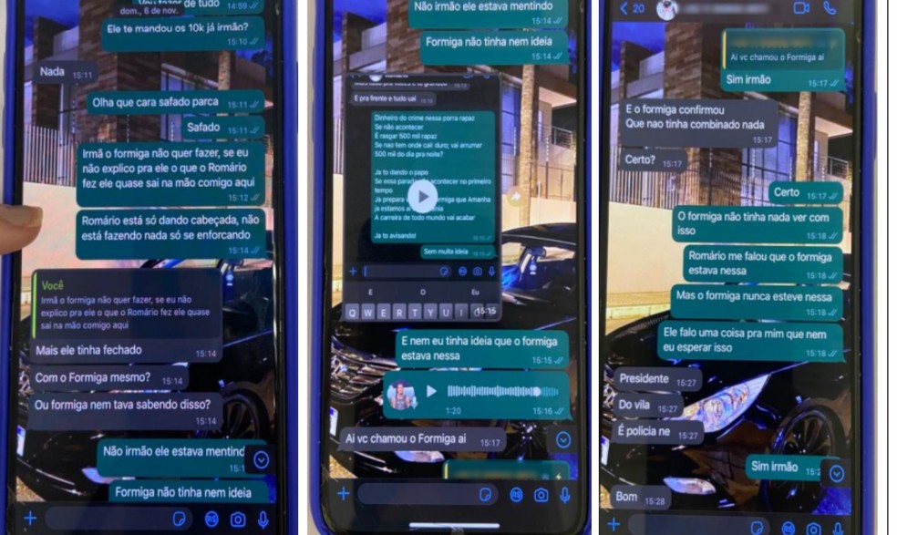 Conversas entre o jogador do Vila Nova, Domingos, e o apostador Bruno Lopez — Foto: Reprodução