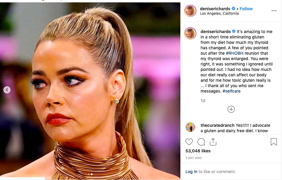 O post da atriz Denise Richards agradecendo seus fãs pelo alerta em relação à sua tireóide (Foto: Instagram)