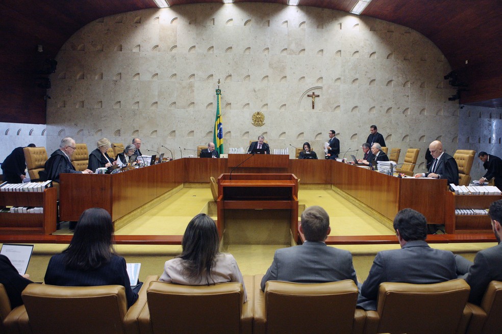 Ministros no plenário do Supremo Tribunal Federal (STF) durante a sessão de julgamentos, em imagem de 21/08 — Foto: Carlos Moura/SCO/STF