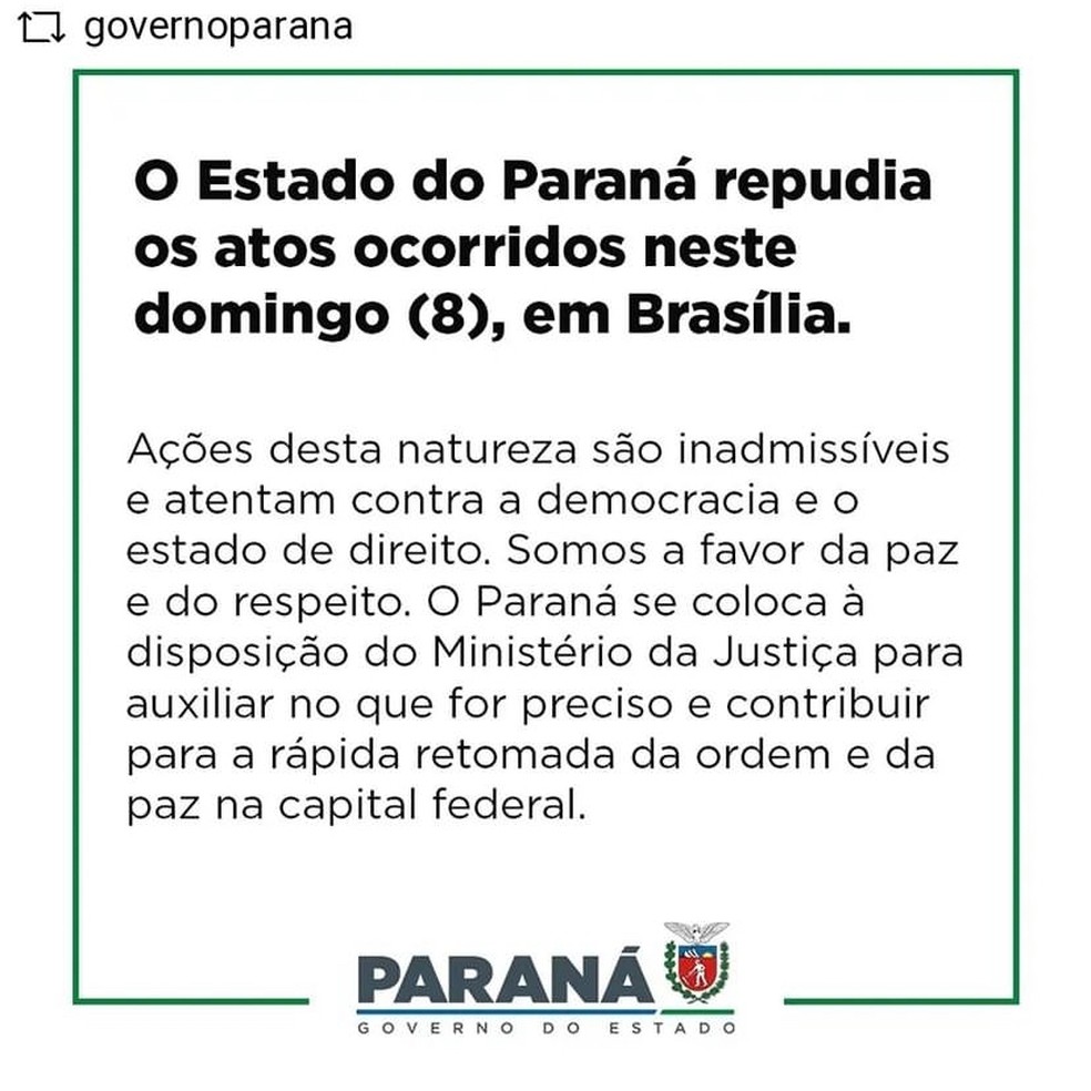 Sesp se manifesta contra atos em Brasília. — Foto: Foto: Reprodução/ Redes Sociais