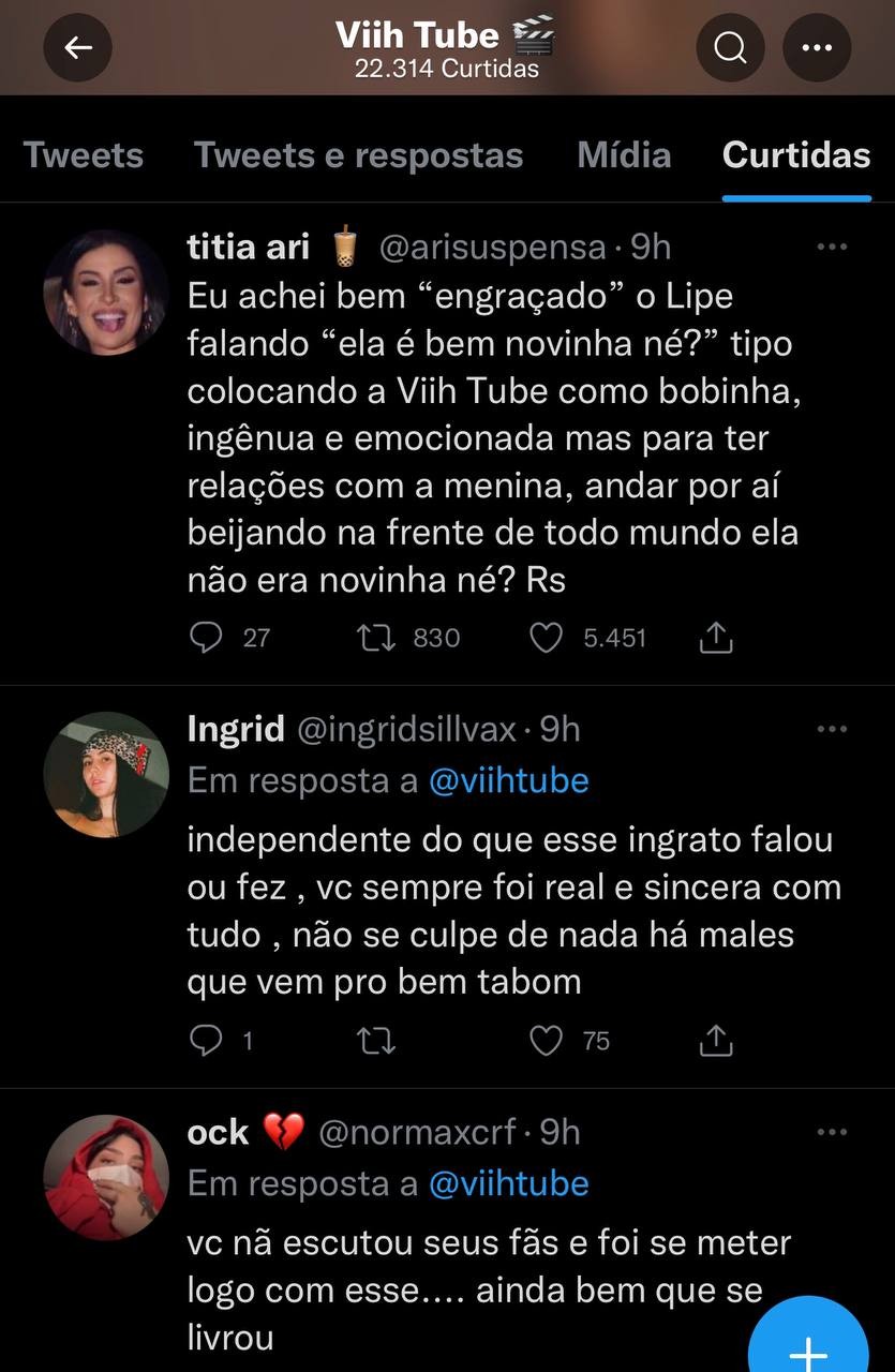 Após fim de affair com Lipe Ribeiro, Viih Tube curte tweets de fãs sobre relação (Foto: Reprodução / Instagram)