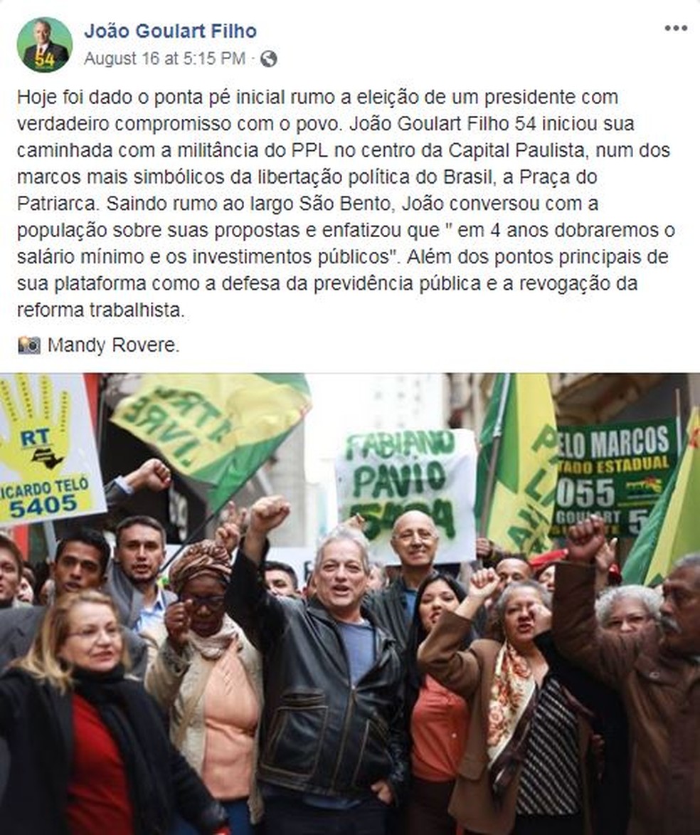 João Goulart Filho anuncia proposta nas redes sociais (Foto: Reprodução/Facebook)