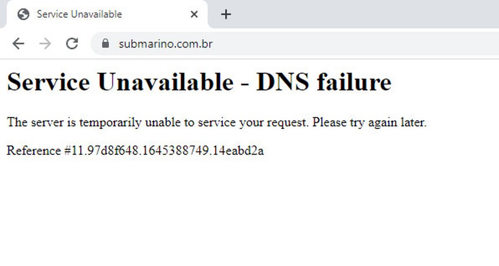 Falha de DNS no site do Submarino — Foto: Reprodução