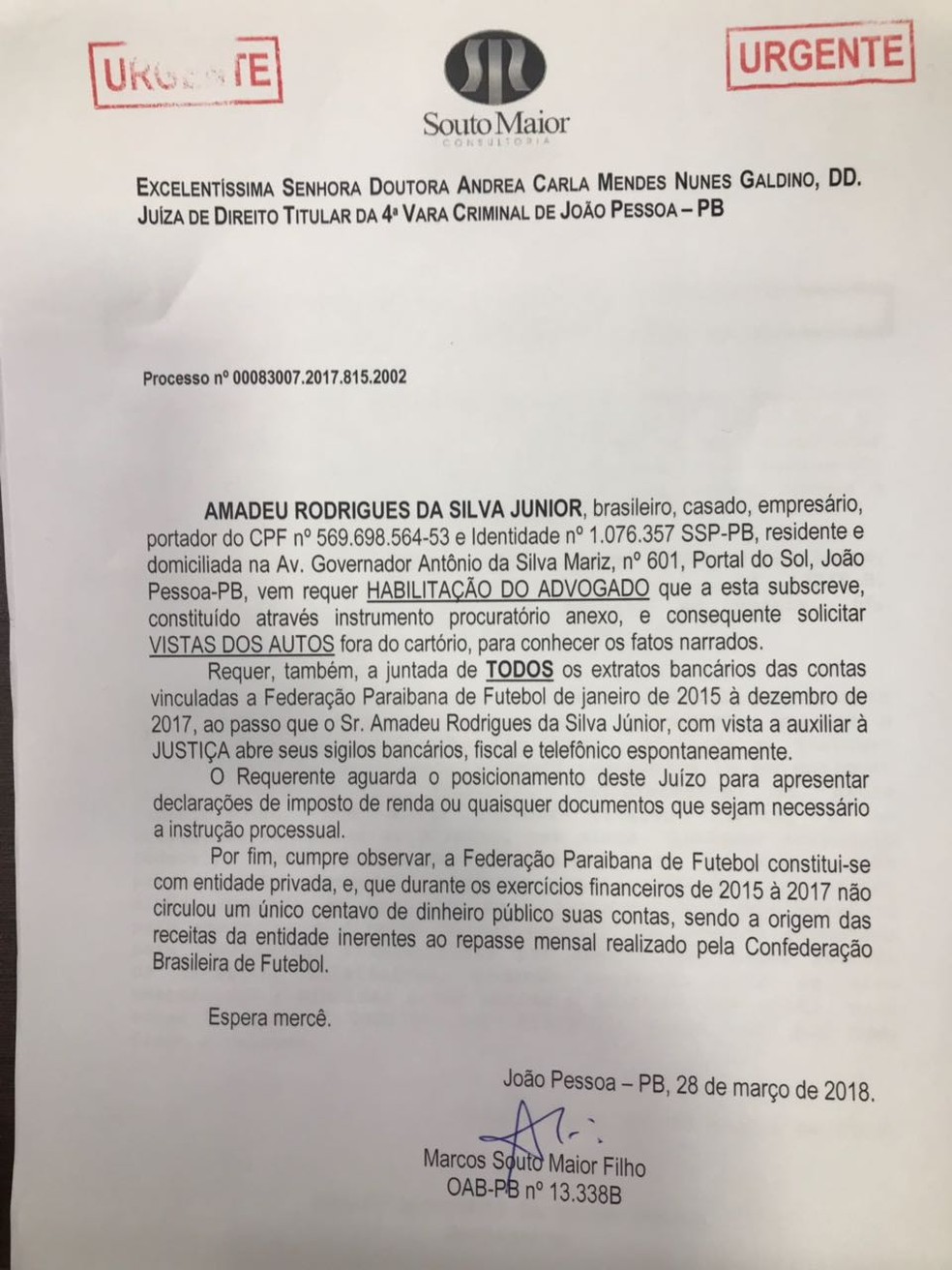 PetiÃ§Ã£o FPF (Foto: ReproduÃ§Ã£o/ Marcos Souto Maior Filho)