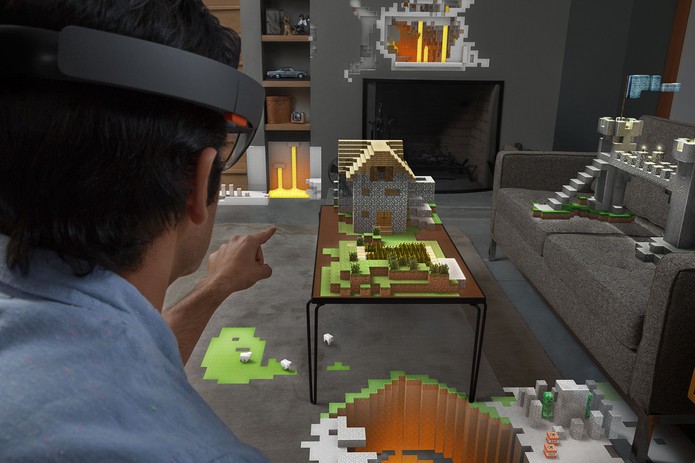 HoloLens pode ser utilizados para jogos como a versão holográfica de Minecraft (Foto: Divulgação/Windows Phone Store)