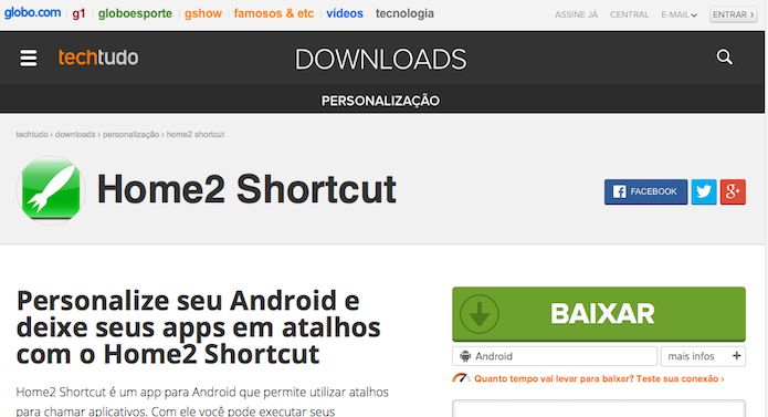 Instalando o Home2 Shortcut a partir do TechTudo Downloads (Foto: Reprodu??o/Edivaldo Brito)