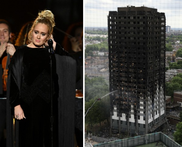 A cantora Adele e a Grenfell Tower em Londres (Foto: Getty Images)