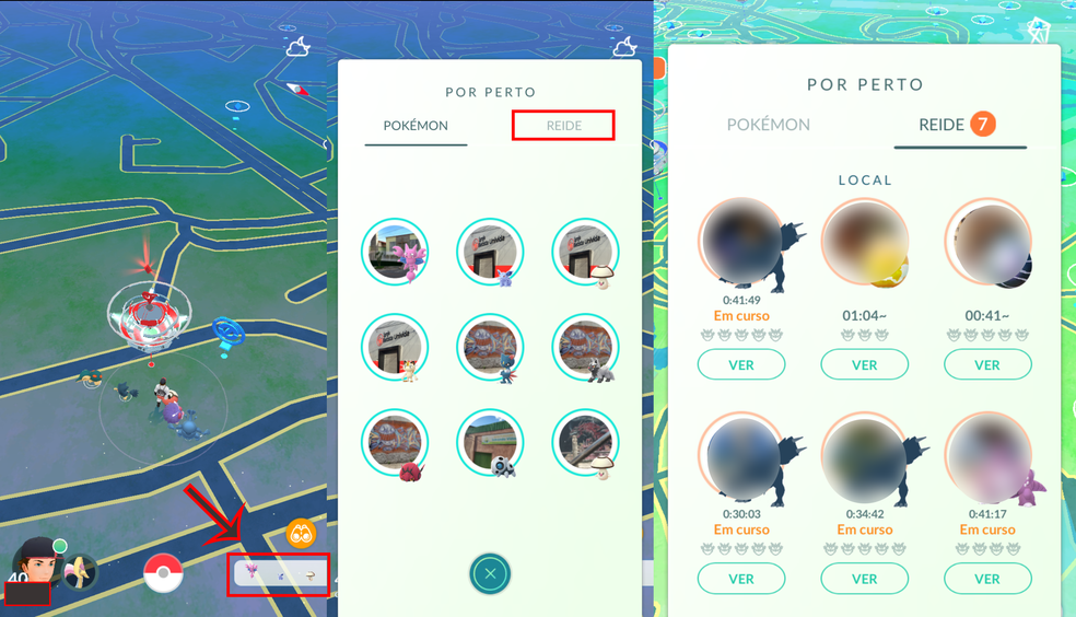 É possível fazer as reides remotamente que aparecerem na aba Por Perto — Foto: Reprodução/Pokémon GO