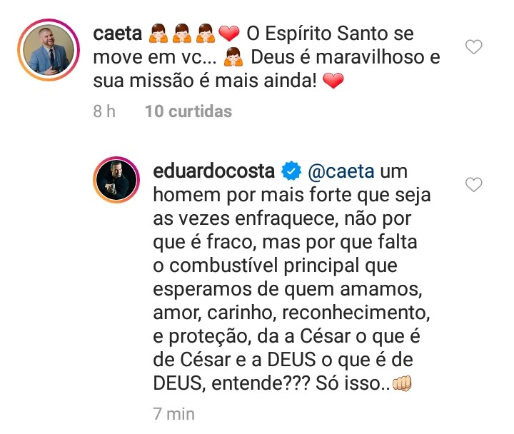 Eduardo Costa interage com fãs nas redes sociais (Foto: Reprodução / Instagram)
