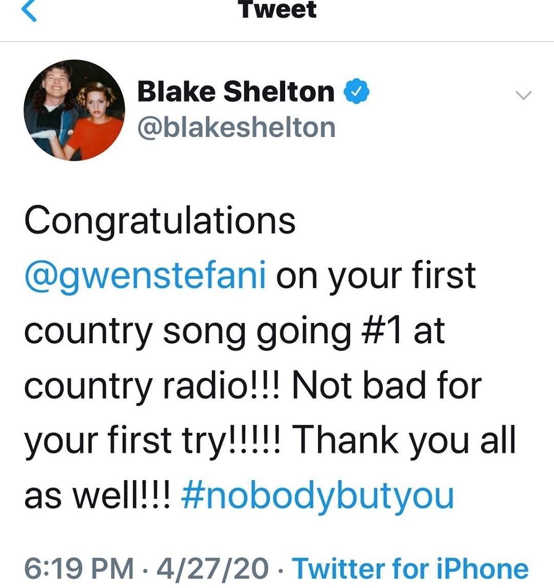 Blake Shelton tuitou uma mensagem para Gwen (Foto: Twitter/ Reprodução)