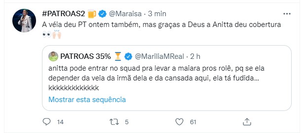 Maraisa comenta amizade de Anitta e Maiara (Foto: Reprodução/Twitter)