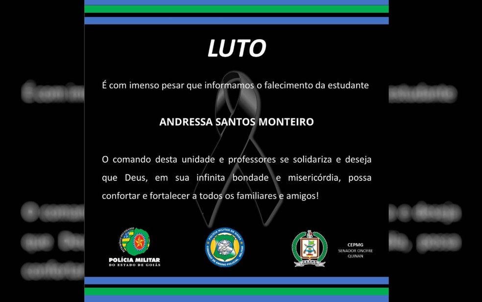 Colégio Militar lamenta morte de aluna, em Anápolis  — Foto: Reprodução/Instagram CEPMG Onofre Quinan