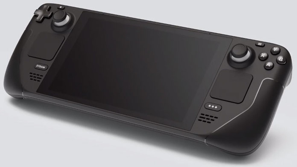 O Steam Deck é apenas um pouco maior que o Nintendo Switch, com tela maior, porém pesa mais de meio quilo — Foto: Reprodução/Steam Deck