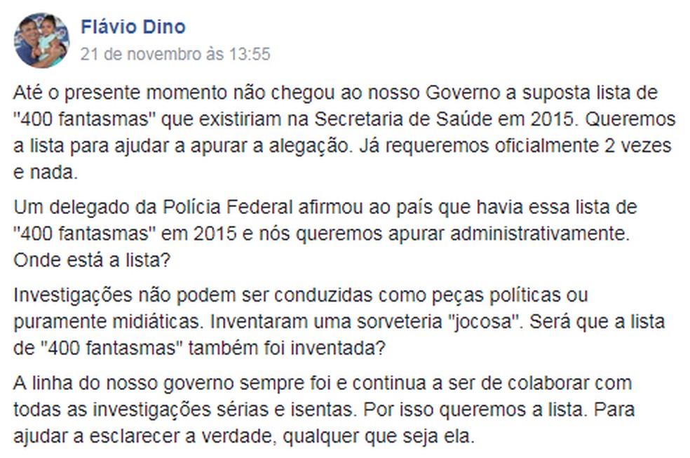 Declarações de Flávio Dino em rede social sobre 