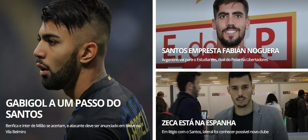 Os destaques da home do Santos nesta terça (Foto: GloboEsporte.com)