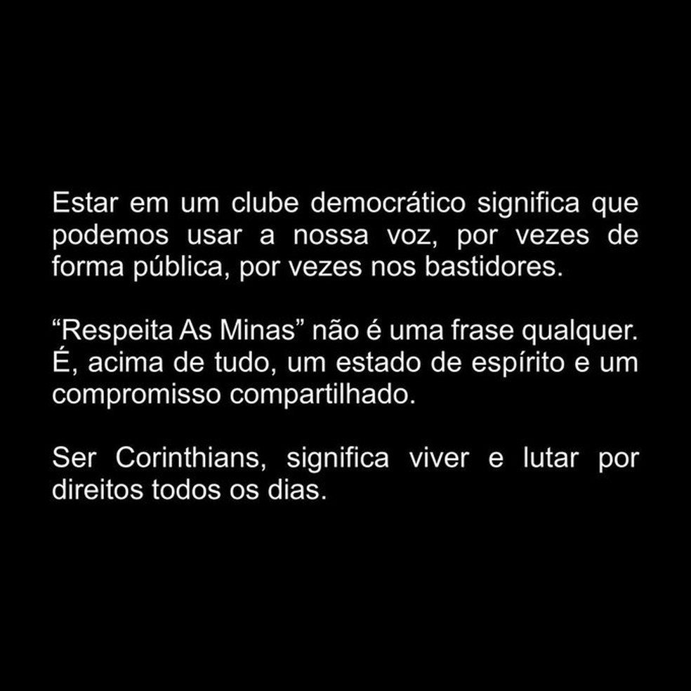 Nota publicada pelas jogadoras do Corinthians em suas redes sociais — Foto: Reprodução/Twitter