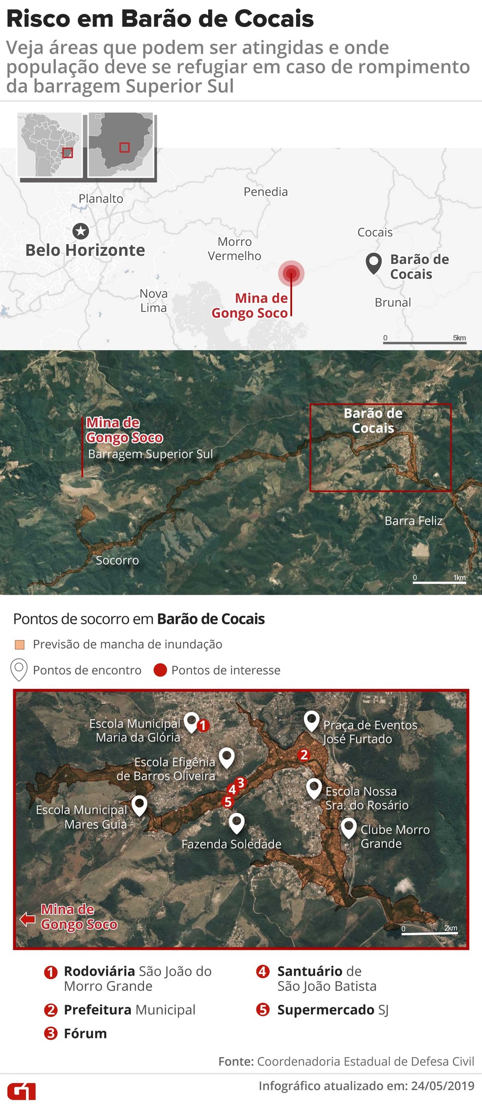 Arte mostra mapa de área de risco em Barão de Cocais — Foto: Juliane Monteiro e Diana Yukari/G1
