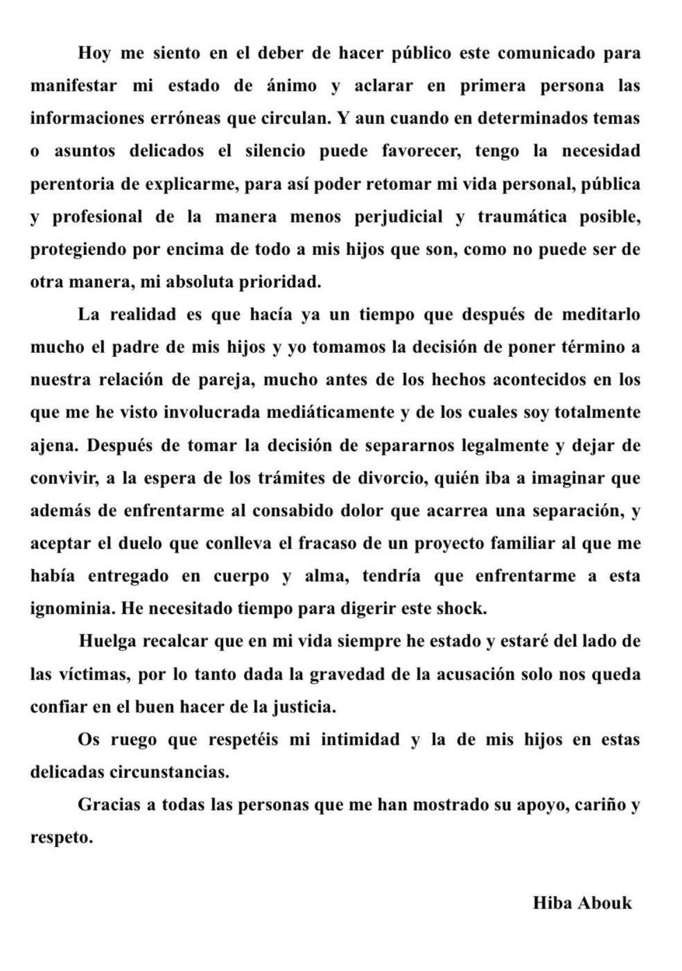 Carta aberta publicada por Hiba Abouk &mdash; Foto: Reprodu&ccedil;&atilde;o