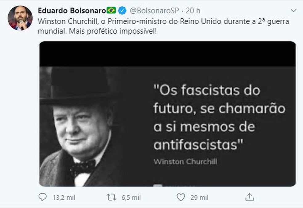 É #FAKE que Winston Churchill disse que 'os fascistas do futuro chamarão a  si mesmos de antifascistas' | Fato ou Fake | Valor Econômico
