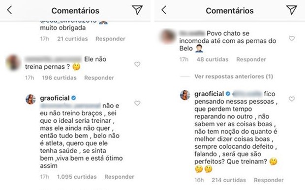 Respostas de Gracyanne Barbosa (Foto: Reprodução/Instagram)