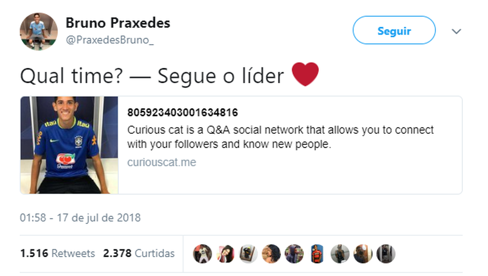 Praxedes respondeu pergunta com frase alusiva ao Flamengo (Foto: ReproduÃ§Ã£o/Twitter)