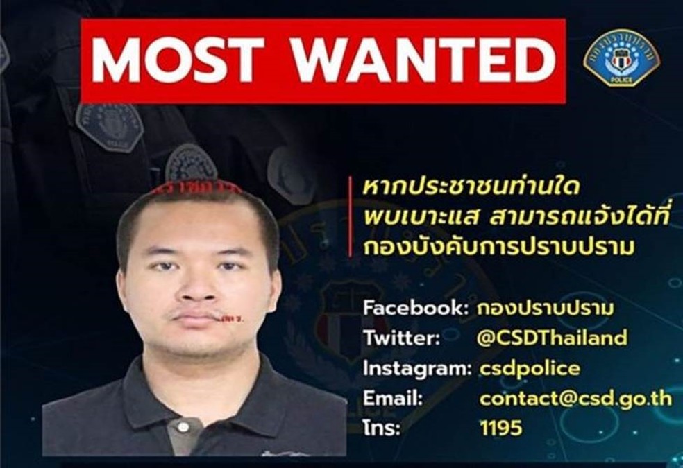 Polícia tailandesa colocou um alerta de procurado em sua página no Facebook — Foto: AFP
