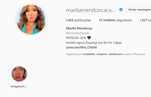Marília Mendonça ganhou mais de um milhão de seguidores em seu Instagram (Foto: Reprodução/instagram)