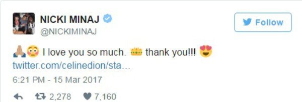 Nicki Minaj responde Céline Dion  (Foto: Reprodução Twitter)