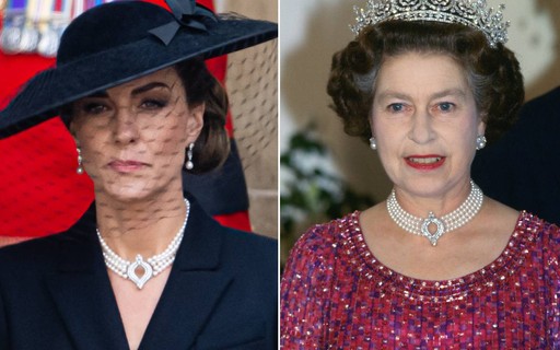 Kate Middleton usa colar da rainha Elizabeth II em funeral