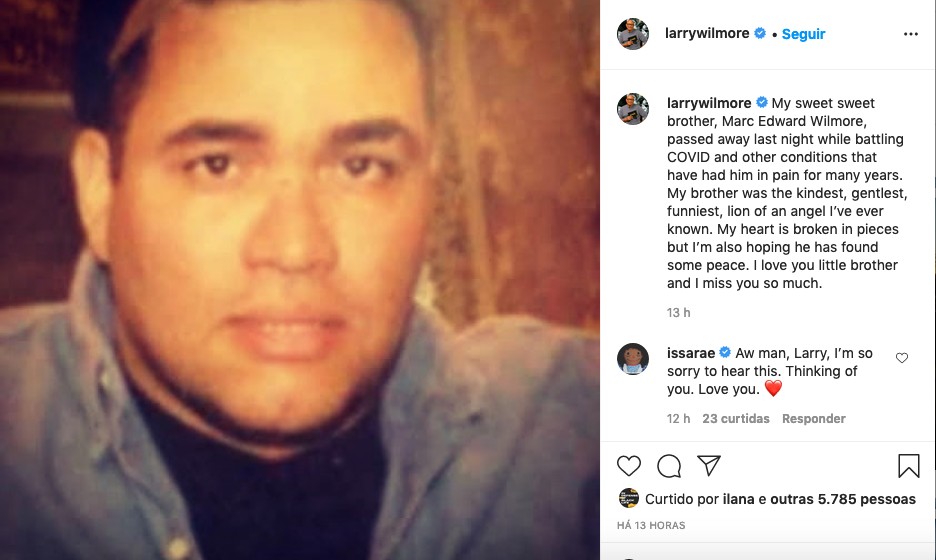 O post do apresentador de TV norte-americano Larry Wilmore lamentando a morte do irmão, o roteirista Marc Wilmore (Foto: Instagram)
