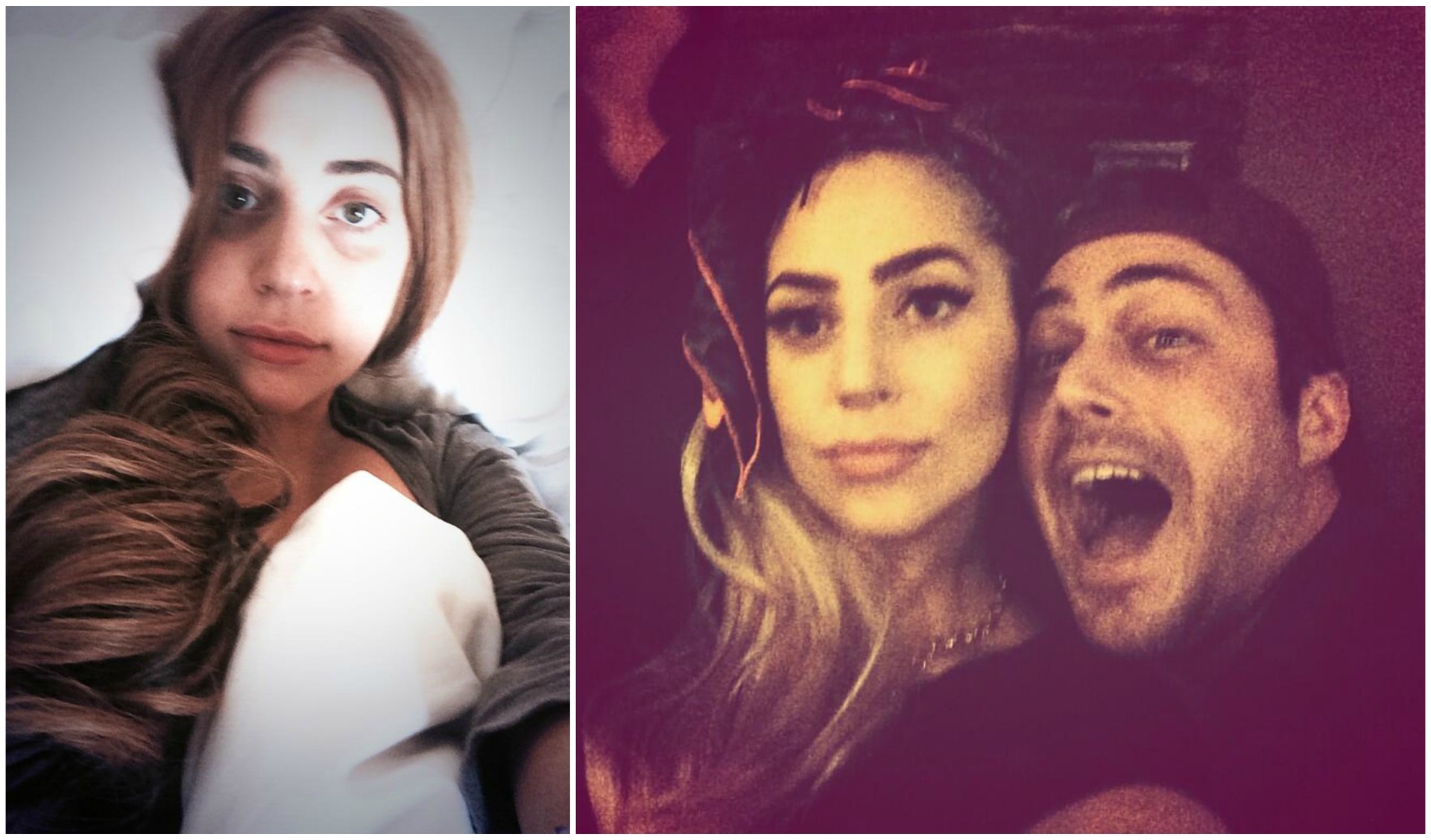Gaga sem maquiagem (à esq.) e com o namorado, o ator Taylor Kinney. (Foto: Twitter)