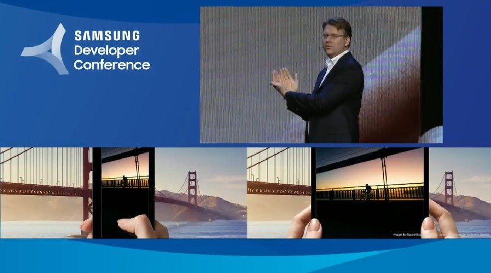 Smartphone da Samsung terá duas telas, uma rígida e outra dobrável — Foto: Reprodução/YouTube
