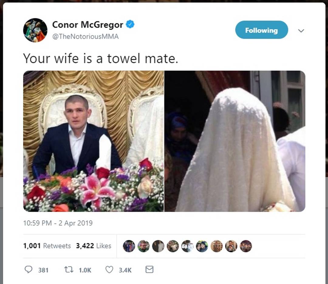 O tweet de Conor McGregor para Khabib Nurmagomedov