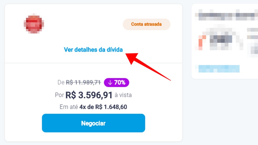 Veja oferta de quitação de dívida no Limpa Nome da Serasa — Foto: Reprodução/Paulo Alves