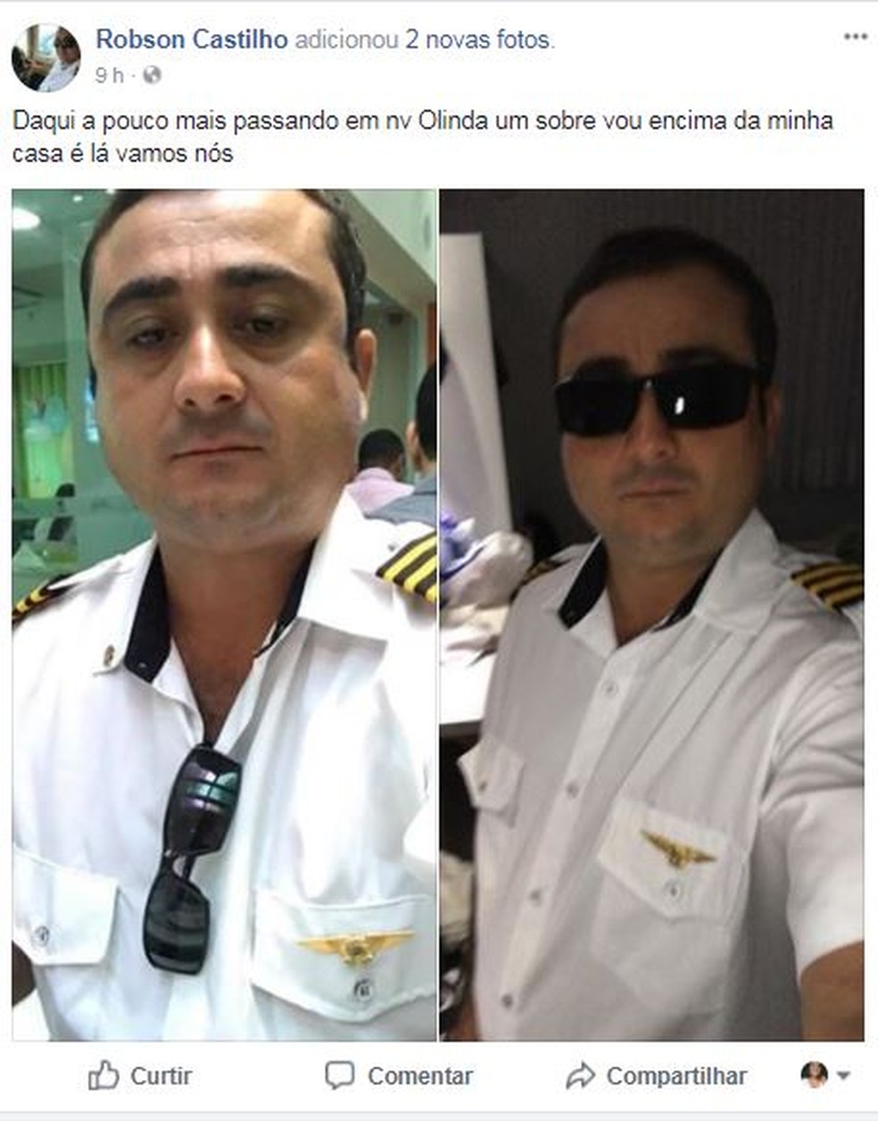 Fotos foram publicadas na conta pessoal do piloto (Foto: Reprodução/Facebook)