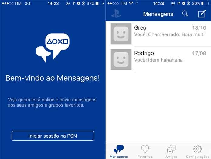 Logar no app do PlayStation te permite ver os amigos e mensagens (Foto: Reprodução/Felipe Vinha)
