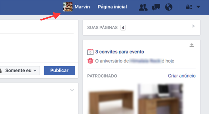 Caminho para acessar o perfil de usuário do Facebook (Foto: Reprodução/Marvin Costa)