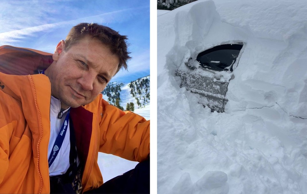 Jeremy Renner compartilhou no Twitter o resultado das nevascas na região de seu rancho em Lago Tahoe, nos Estados Unidos — Foto: reprodução