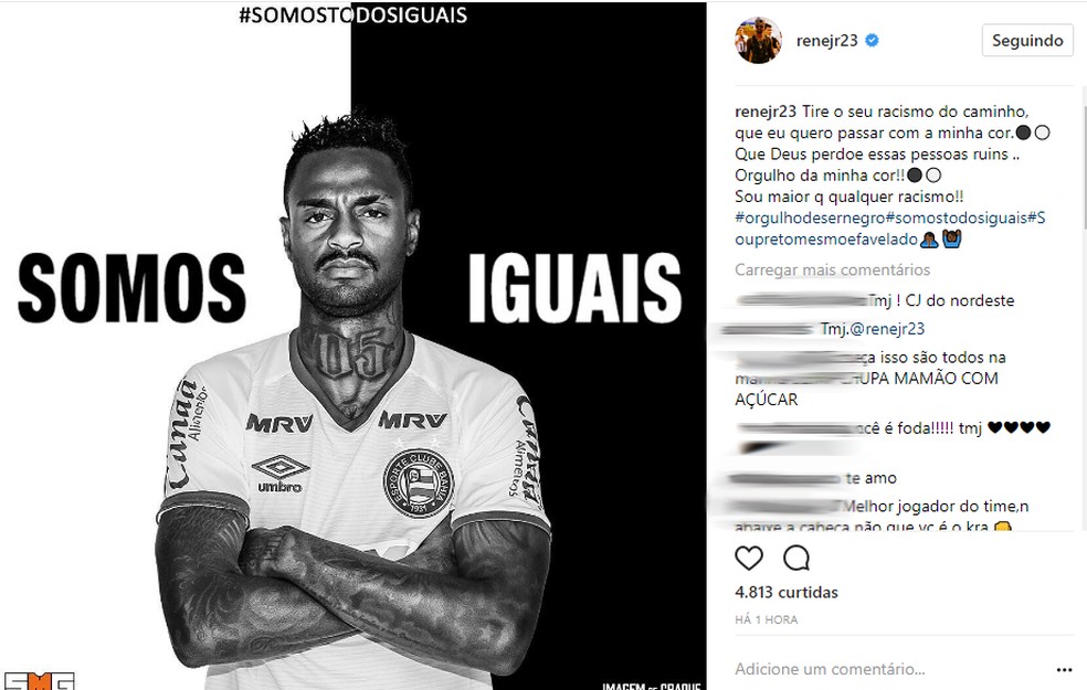 Renê Júnior fez postagem sobre racismo após o clássico deste domingo (Foto: Reprodução)