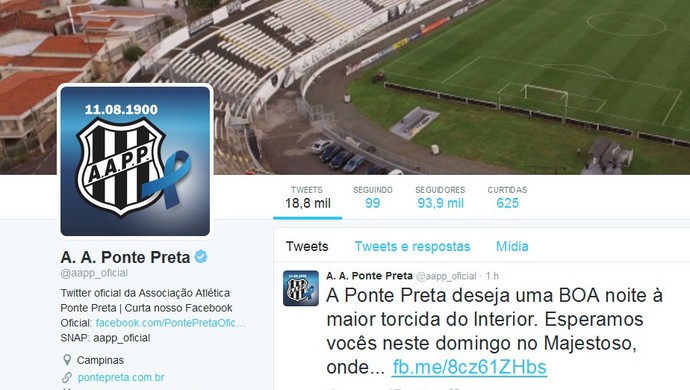 Perfil oficial do Twitter da Ponte Preta provoca Guarani após vice (Foto: Reprodução/Twitter)