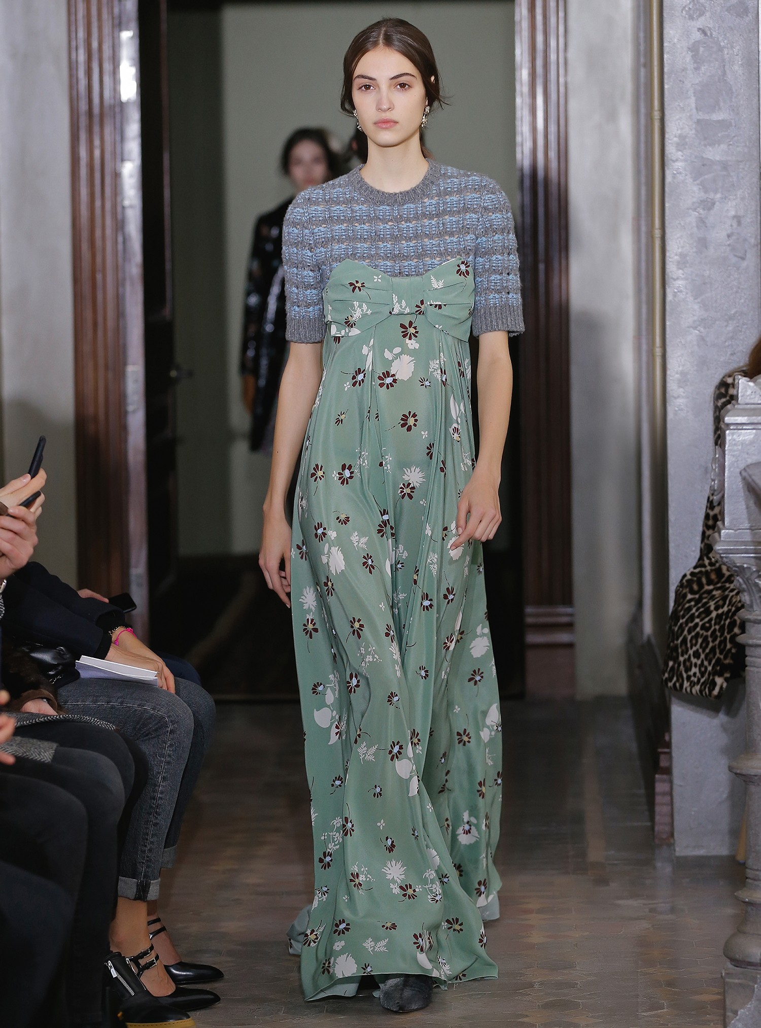 Fall 2019 Valentino by Pierpaolo Piccioli Strapless Strapless Green Dress w Floral Design