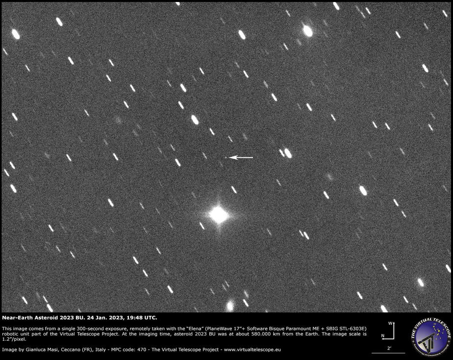 Asteroide 2023 BU previsto para passar a cerca de 3,5 mil quilômetros de distância da superfície da Terra na noite de 26 de janeiro de 2023